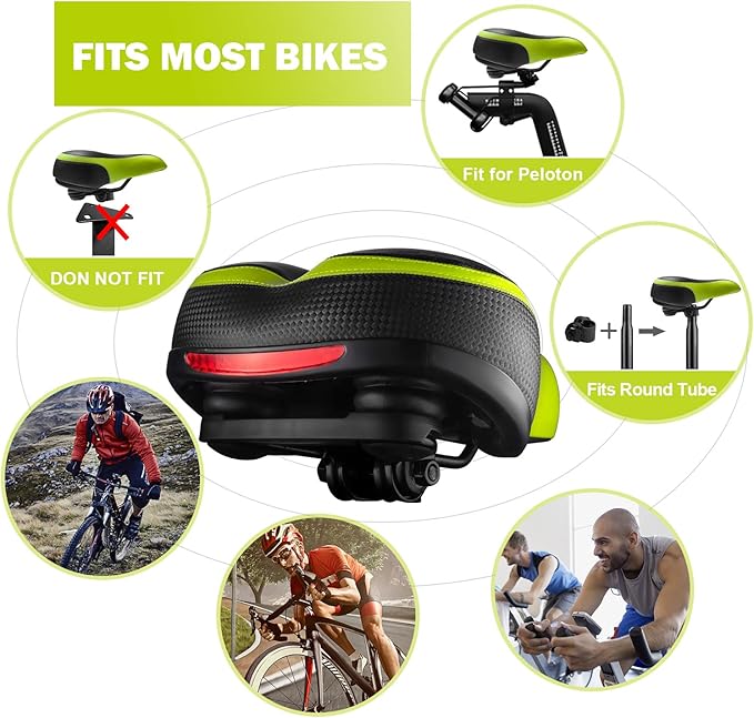 Bike Seat, Most Comfortable Bicycle Seat Dual Shock Absorbing Memory Foam Waterproof Bicycle Saddle Bike Seat Replacement with Refective Tape