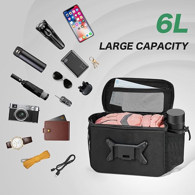 Bike Handlebar Bag with Touch Screen Phone Holder, 6L Large Water Resistant Bike Basket Front Bag with Handlebar Adapter, Reflective Bike Storage Pouch with Shoulder Strap for Bicycle and E-bike