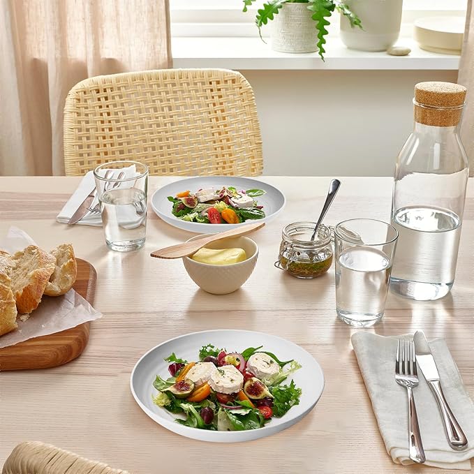 Homienly Wheat Straw Plates, 8 Inch Dessert Plates Set of 8, Unbreakable White Round Plate - Alternative to Plastic Plates, Lightweight Microwave and Dishwasher Safe Plate Set for Camping - White