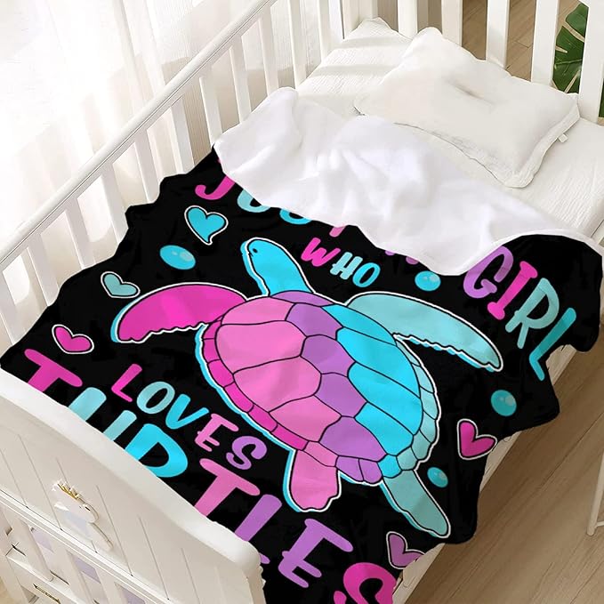 Just Girl Who Loves Turtles Blanket Soft Blankets and Throws Flannel Cozy Lightweight Quilt Gift Perfect for Bed Sofa Couch-40 x30 Extra Small for Pets