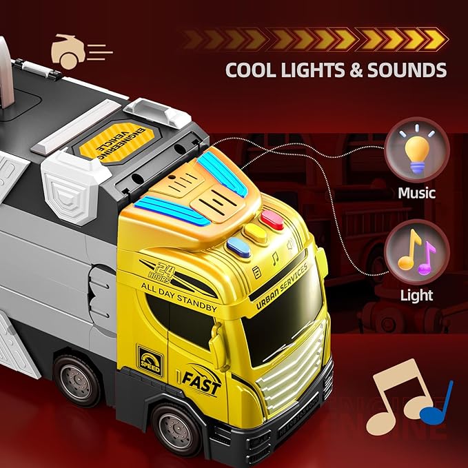 65-Inch Race Car Tracks and 20 Car Toys for Kids Boys Toddlers, Boy Toddler Toys Trucks for 3 4 5 6 7 8 Years Old Kids with Lights Sounds, Truck Toys Gift for 3 4 5 6 7 8 Years Old Boys Girls