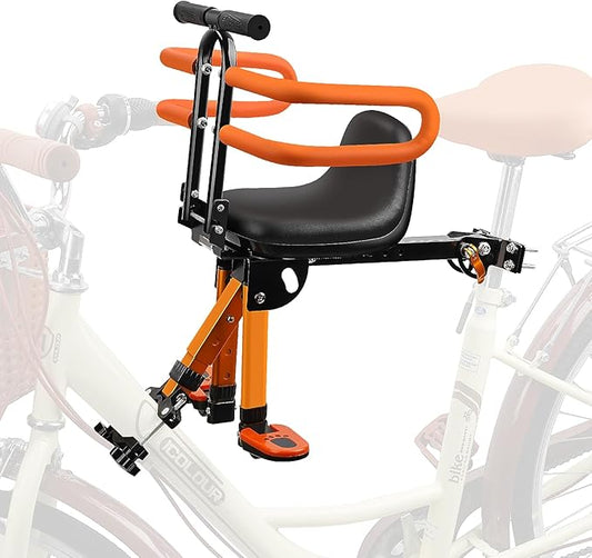 Kids Bike Seat with Handlebar Attachment, Detachable Front Mounted Child Bicycle Seats with Foot Pedals for Children 2~5 Years, Compatible with All Adult Mountain Bikes (Handle+Seat)