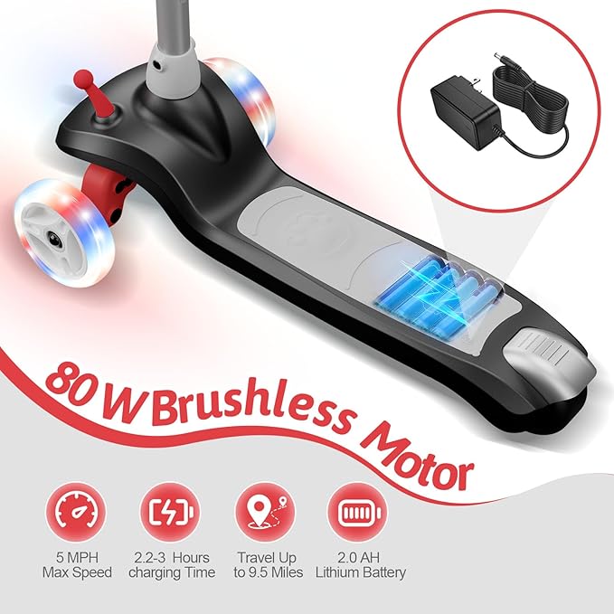 Electric Scooter for Kids Ages 3-8, 3 Wheel Kids Electric Scooter with LED Light-up Wheels, 3 Height Adjustable, C-Shaped Handle, Lean-to Steer Design, Best Children's Gifts