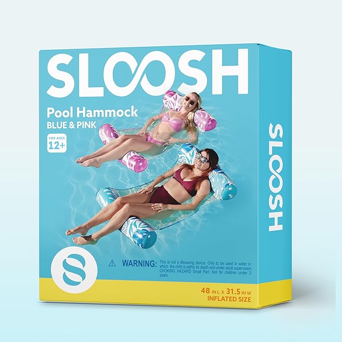 SLOOSH 2 Packs Hammock Pool Floats Adults, 4-in-1 Multi-Purpose Inflatable Pool Floats PVC Water Hammock Lounge Floaties