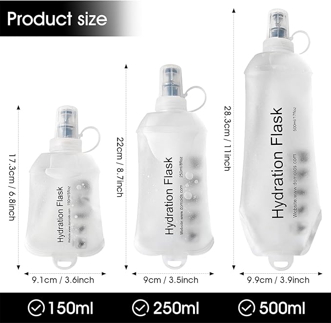 GYGYL Soft Flask, TPU Collapsible Soft Water Bottle for Hydration Pack, Running Vest, Leak-Proof Folding Water Bottle for Hiking Cycling Climbing Jogging-250ml White