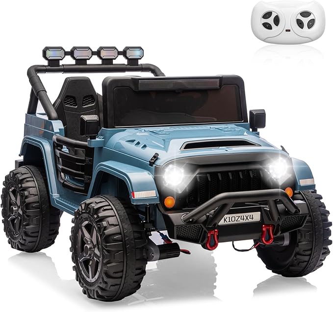 2 Seater Ride on Car Toy for Kids, 24V 4x4 Ride-on Truck, w/Parent Control, Soft Start, 3 Speed, 4-Wheeler Suspension, Bluetooth, LED Lights, Electric Car for Kids Toddler Ages 3-8, Blue