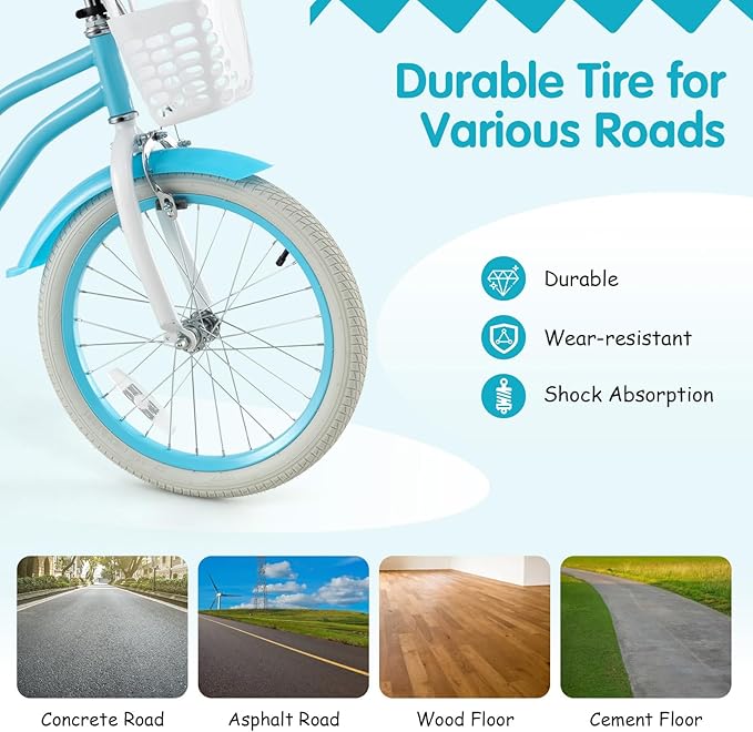 HONEY JOY Kids Bike, 12 14 16 18 20 Inch Toddler Bikes w/Training Wheels, Handbrake & Coaster Brake, Fully Enclosed Chain, Adjustable Handlebar & Seat, Kids Bicycle w/Basket, Girls Boys Bike 3-8