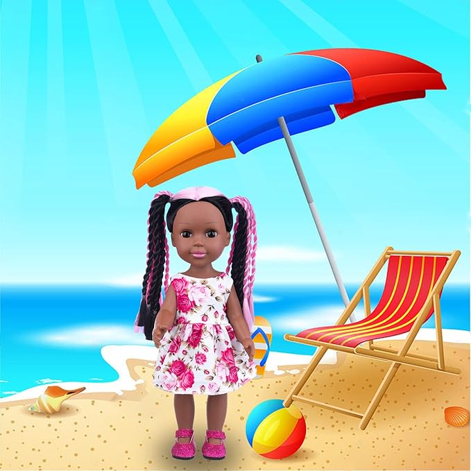 ZNTWEI 14.5 Inch Black Baby Doll and Clothes Accessories Set Handmade Braid Hair African American Baby Doll Gifts for Kids Aged 2 3 4 5 6 7 Years Girls