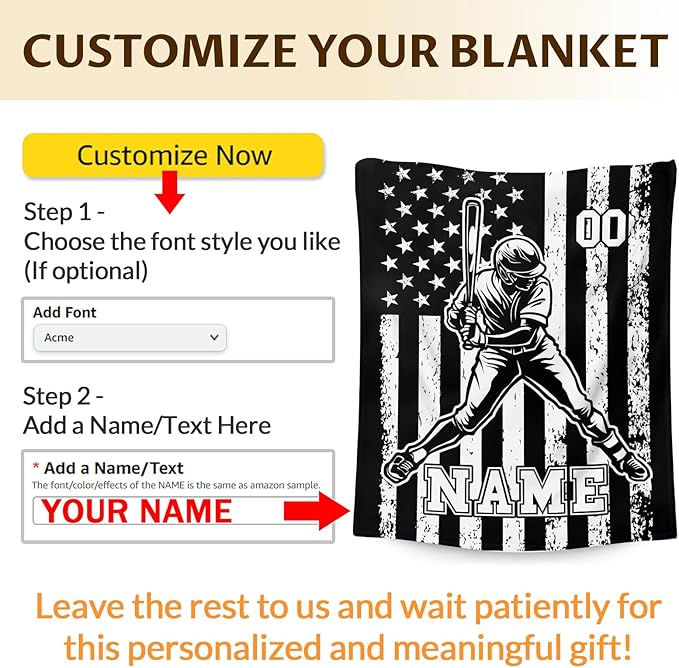 Baseball Gifts Personalized Boys Blankets for Kids Teens Adults, Custom Name 80x60 Inches Twin Size Lightweight Soft Comfy Flannel Throw Blankets for Couch Bedding Living Room Home Decor