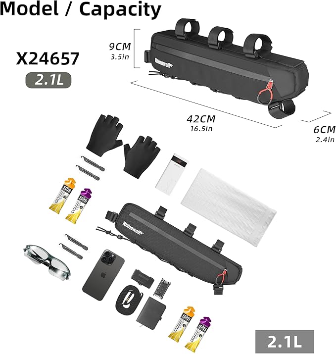 Rhinowalk Top Tube Bag - 2.1/2.7L Triangle Bag for Road & Gravel Bikes