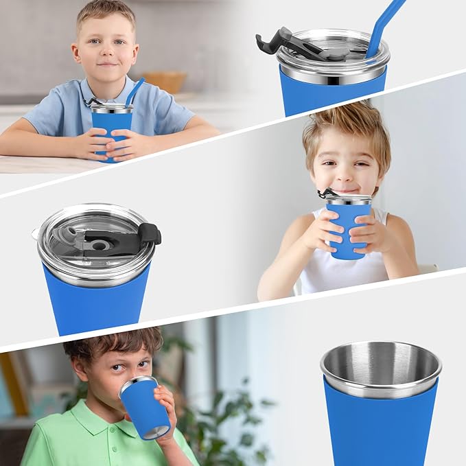 Kids Cups with Straws and Lids Leak Proof, 5 Pack 10oz Sippy Cups With Straws Spill Proof Cup for Toddlers, Stainless Steel Sippy Cup with Lid for Hot & Cold Drinks, Straw Cup for School, Outdoor