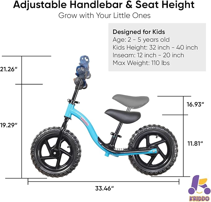 KRIDDO Toddler Balance Bike 2 Year Old, Age 24 Months to 5 Years Old, Early Learning Interactive Push Bicycle with Steady Balancing, Gift Bike for 2-5 Boys Girls, Blue