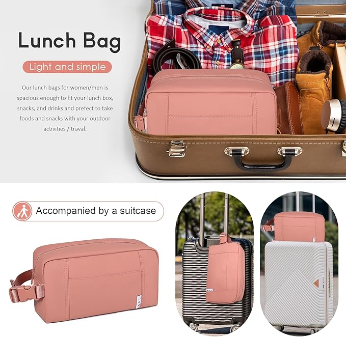 NOL Natural Organic Lifestyle Freezable Snack Bag, Leakproof Cooler Lunch Bag, Reusable, Zip Closure with Buckle Handle Nylon Waterproof Snack Box for Work Travel-Dark pink