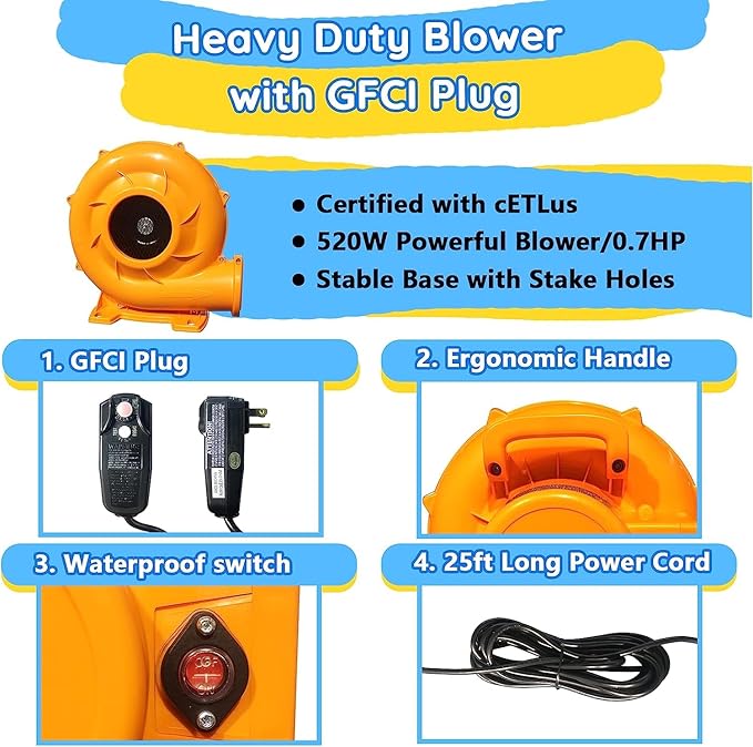 Inflatable Water Slide with Bounce House,Dolphin Styling,Splashing Pool,Double Water Cannon,Climbing Wall,Heavy Duty GFCI Blower,Inflatable Water Park Slide for Kids Backyard Summer