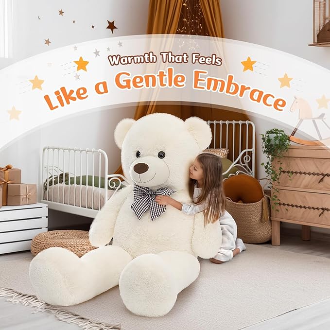 MorisMos Bow Tie Giant Teddy Bear, 55inch Large Big Teddy Bear Plush, Lifesize Stuffed Animals for Girlfriend, Boyfriend, White