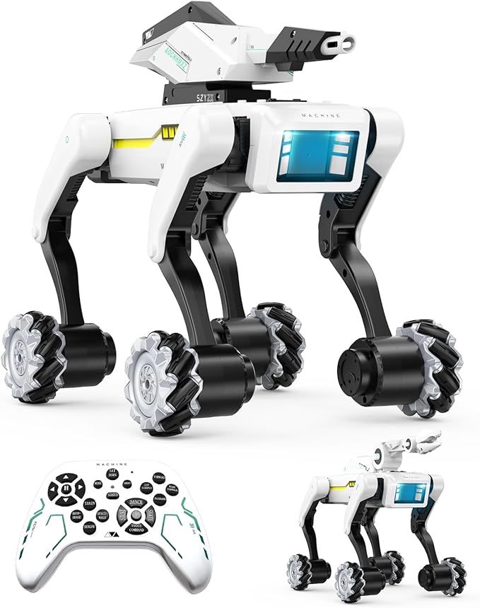 3 in 1 Robot Dog with Wheels Kit, 30+ Bionic Actions, Voice & Remote Control, Programmable Moves, Rechargeable Battery, All-Terrain Stunt Pet Toy for Kids(Removable Claw & Cannon)