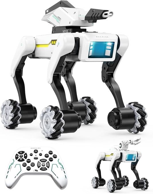 3 in 1 Robot Dog with Wheels Kit, 30+ Bionic Actions, Voice & Remote Control, Programmable Moves, Rechargeable Battery, All-Terrain Stunt Pet Toy for Kids(Removable Claw & Cannon)
