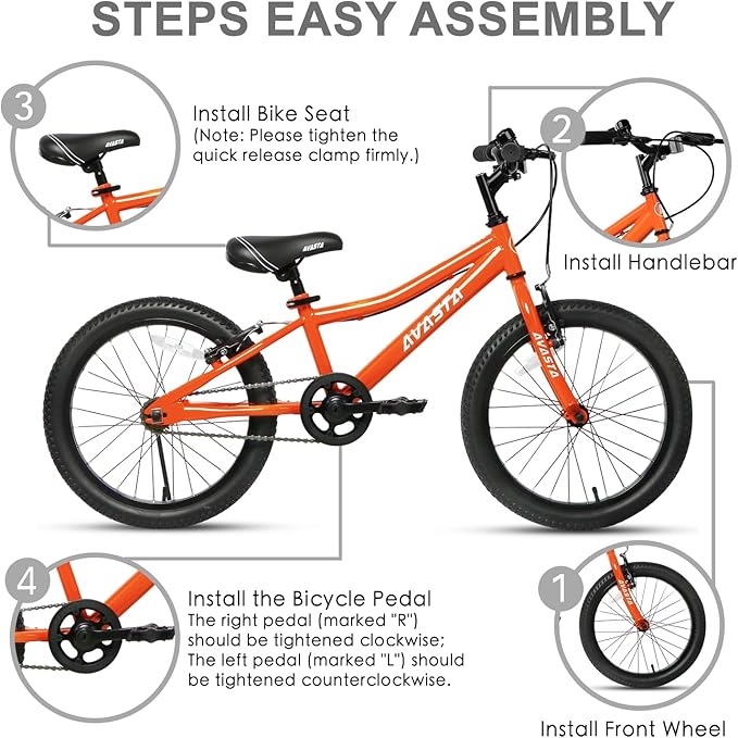 AVASTA Bilbo 18 20 Inch Kids Bike for Boys Girls 5-10 Years Old, Retro Style High Carbon Steel Bicycle with Adjustable Handlebars and Seat, Dual V-Brakes, Kickstand, Multiple Colors