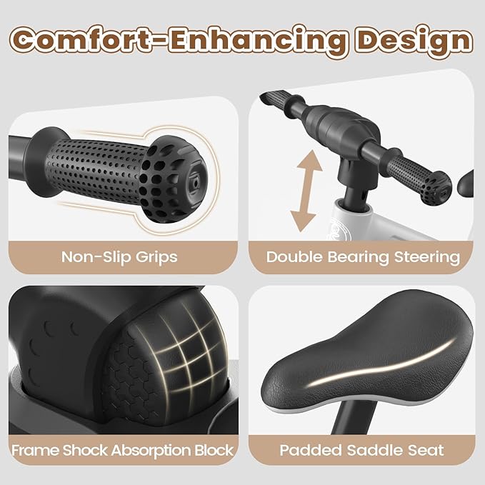 Ridego 14 Inch Balance Bike for Kids 3–6 Years, Lightweight Toddler Bike with Air Rubber Tires, Adjustable Seat, Durable Push Bicycle Gift for Boys & Girls