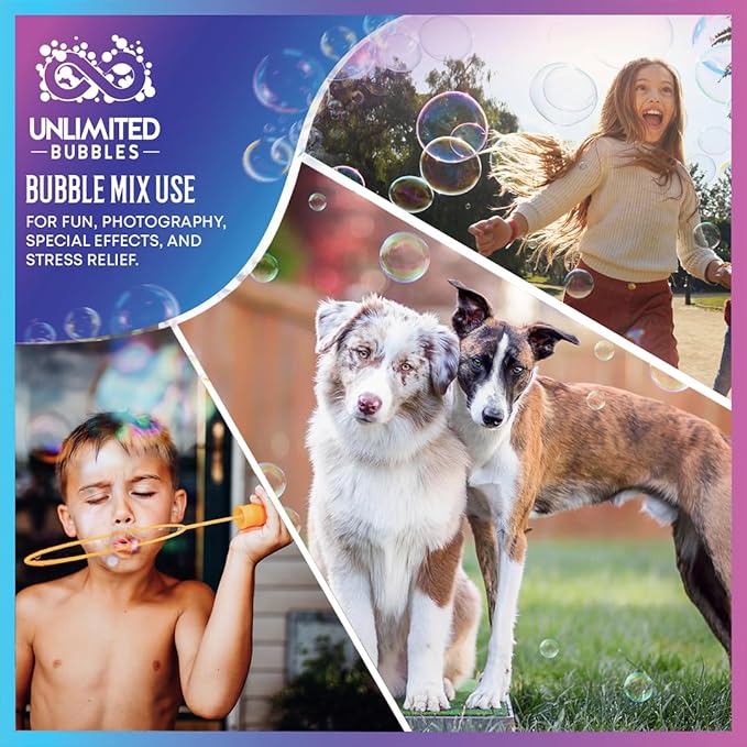 Bubble Solution Mix: Makes up to 30 gallons of Bubble Liquid for Continuous Bubble Entertainment.