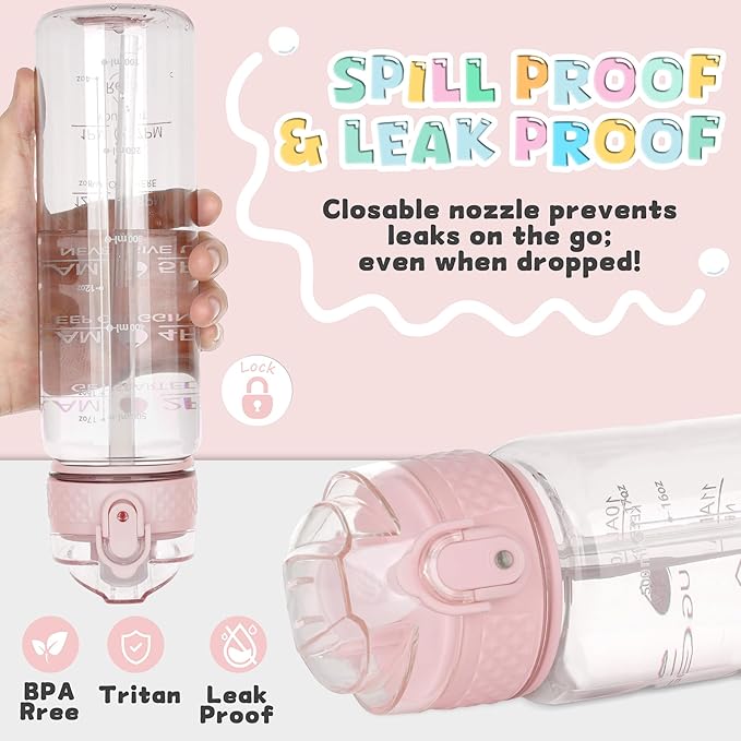 OLDLEY 17oz Kids Water Bottle for school Girls Boys, Motivational Water Bottles With Silicone Straw, Leak-Proof Tritan BPA-Free, Reusable water bottles for kids, Cherry Blossom