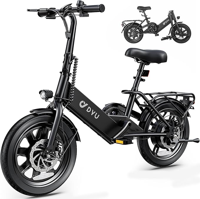 DYU Electric Bike for Adults Teens, Folding Electric Bicycle,Commuter City E-Bike with 350W Motor and 36V 7.8Ah Battery,3 Levels Assist, Dual Disc Brakes