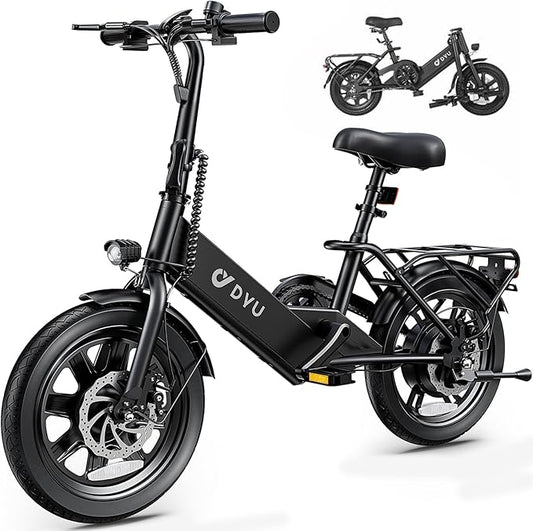 DYU Electric Bike for Adults Teens, Folding Electric Bicycle,Commuter City E-Bike with 350W Motor and 36V 7.8Ah Battery,3 Levels Assist, Dual Disc Brakes