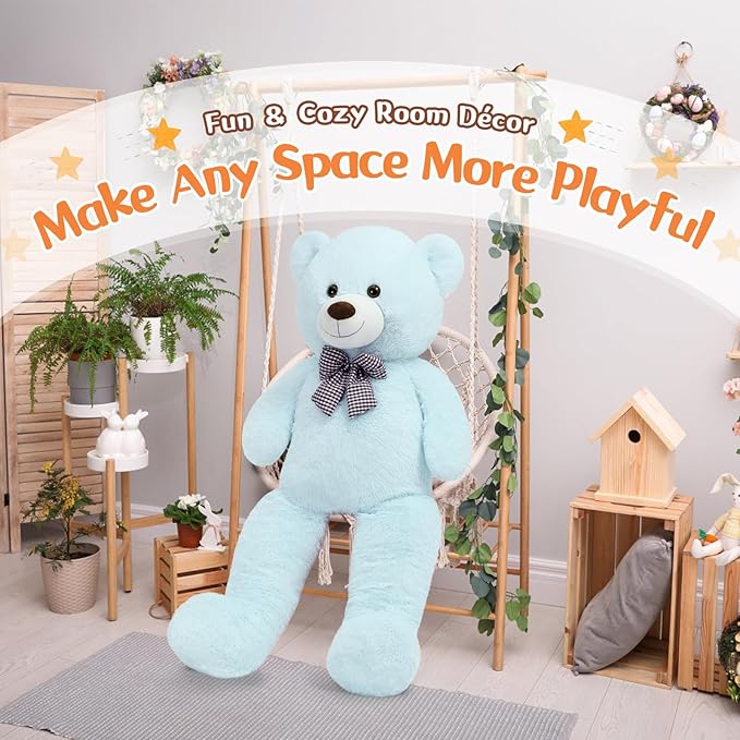 MorisMos Bow Tie Giant Teddy Bear 4 Feet, 47inch Big Teddy Bear Stuffed Animal Plush for Girlfriend, Boyfriend, Light Blue