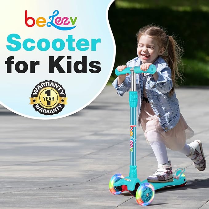 BELEEV Scooters for Kids 3 Wheel Kick Scooter for Toddlers Girls Boys, 4 Adjustable Height, Lean to Steer, Light up Wheels, Extra-Wide Deck, Easy to Assemble for Children Ages 3-12 (Rose Pink)