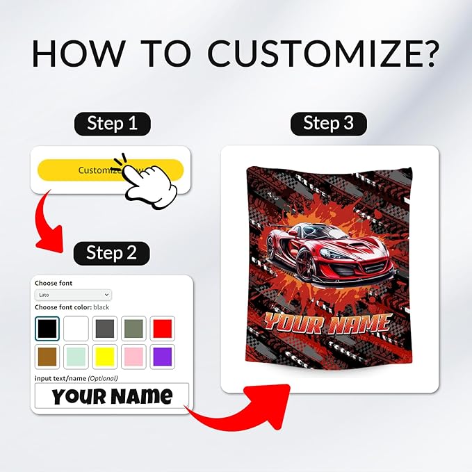 Mercuryelf Blankets for Boys Custom Racing Car Blanket Gifts - 4 Sizes Cozy Fleece Throw for Kids Teens