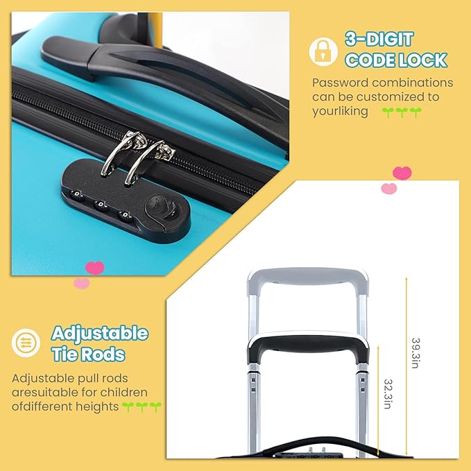 20" Kids Ride On Suitcase with Wheels and Password Lock, Scooter Luggage for Toddlers Travel, Durable Children's Suitcase for Boys & Girls Ages 2-6Years (20 Inch)