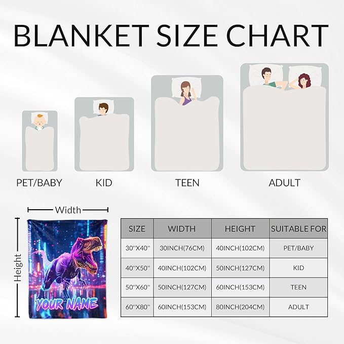 Custom Dinosaur Blankets Gifts for Boys - Teens Adult Fuzzy Dino Throw Blanket for Room, Work