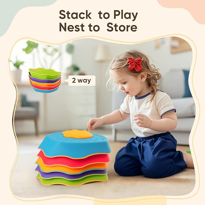 5-Pack Stepping Stones for Kids with Sound Effects - Balance & Coordination Toys for Toddlers Ages 3+, Indoor/Outdoor Play with Interactive Sensory Feedback