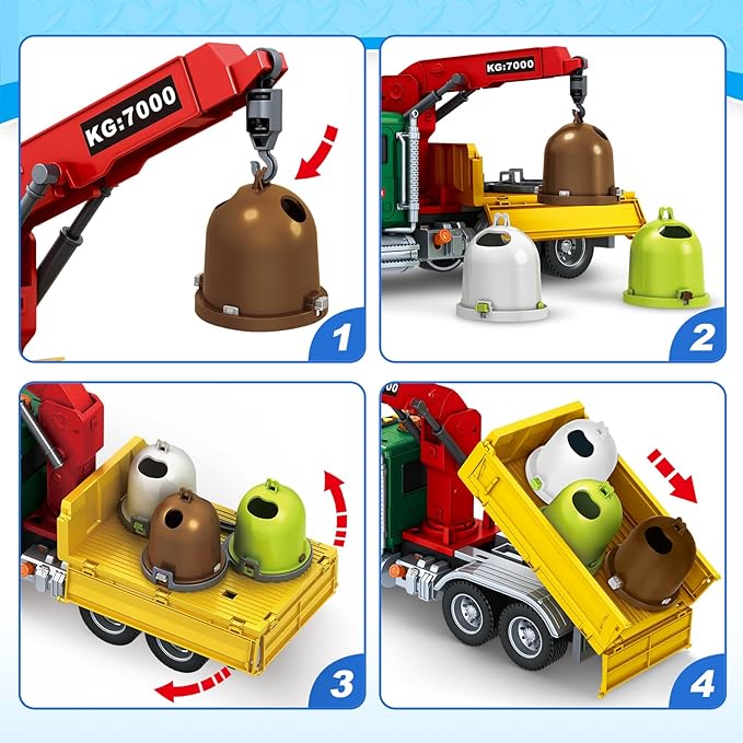 SpringFlower Truck Toy for Boy Toddlers, Large Garbage Sorting Truck for 3 4 5 6 7 Old Kids,Vehicle Toy with Garbage Can & Light Sound, Birthday Gifts for Boys & Girls