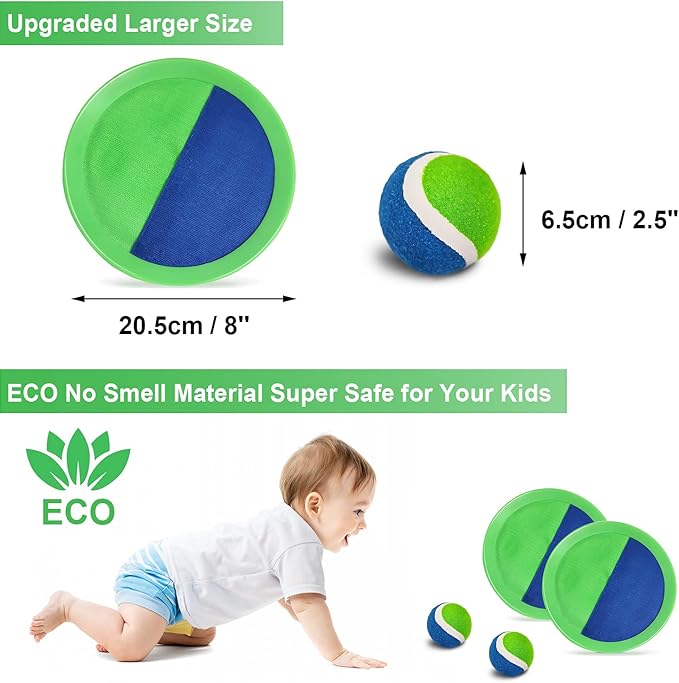 Jalunth Ball Catch Set Game Toss Paddle - Beach Toys Back Yard Pool Outdoor Lawn Games Backyard Camping Sticky Mitts Age 3 4 5 6 7 8 9 10 11 12 Years Old Boys Girls Kids Adults Family Easter Gifts