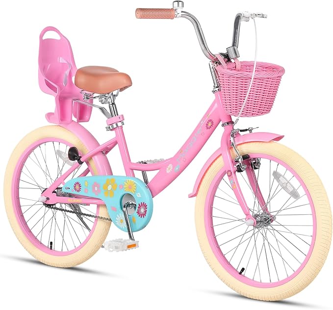 Glerc Maggie Girls Bike, 12-20 Inch Kids Bike for 2-13 Years Old Children, Princess Style Kids Bicycle with Doll-Seat & Basket & Training Wheels, Multiple Colors