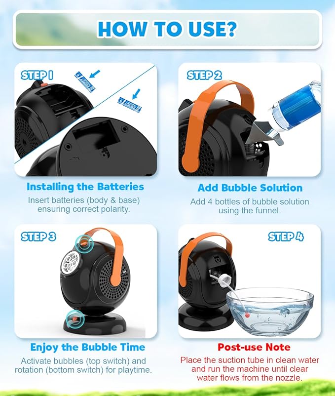 Joyfuture Automatic Bubble Machine, Black Bubbles Blower for Kids, Toddlers - 360° Rotation, 75° Adjustment, with LED Light - Gifts for Boys, Girls, Outdoor, Birthday, Party