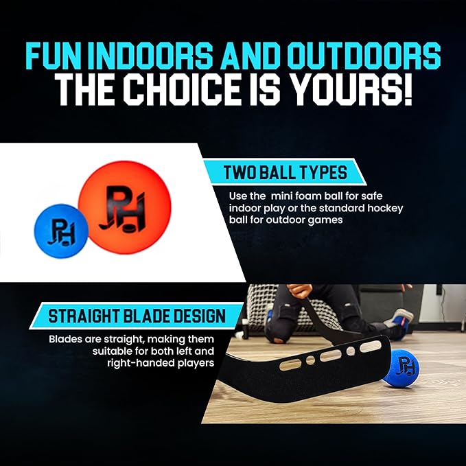 Premier Sports - Kids Hockey Set – (4) Sticks, (2) Mini Goals, (1) Foam & (1) Standard Balls – Complete Beginner Set for Ages 3-9