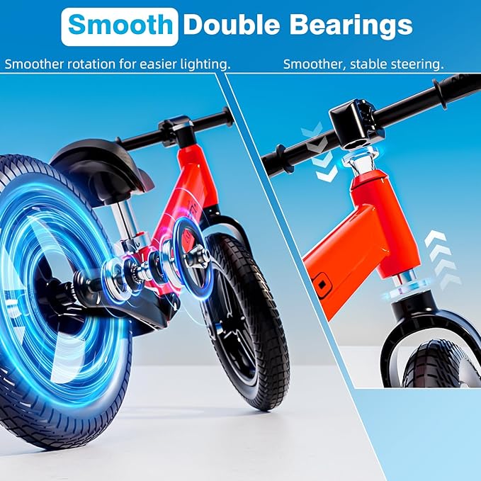 Ridego 12 Inch Balance Bike for Kids 2-4 Year Old,Lightweight Kids Bike with Adjustable Seat, Push Bicycle with Air Rubber Tires，Ride-on Toys Birthday Gift