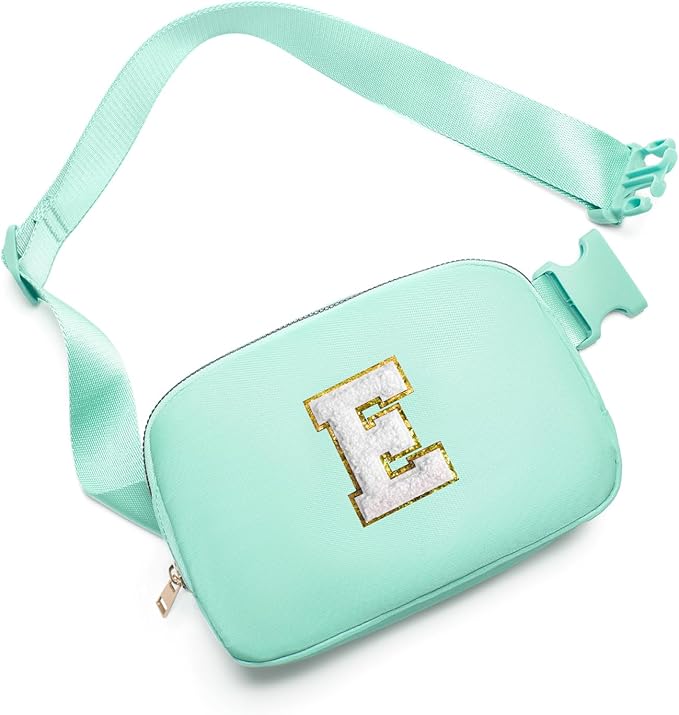 Gitus Birthday Gifts for 8 9 10 11 12 13 Year Old Girls Personalized Fanny Pack Crossbody Bags with Initial Letter Patch Belt Bag for Teen Girls Cute Trendy Stuff Travel Essentials (Mint Green-E)