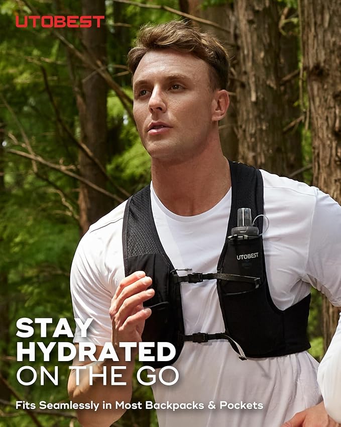 UTOBEST 500ml Soft Flask, 2 Pack Flexible TPU Hydration Water Bottle, Collapsible with 42mm Caliber for Running, Hiking, Cycling, Climbing, and Marathon Purple