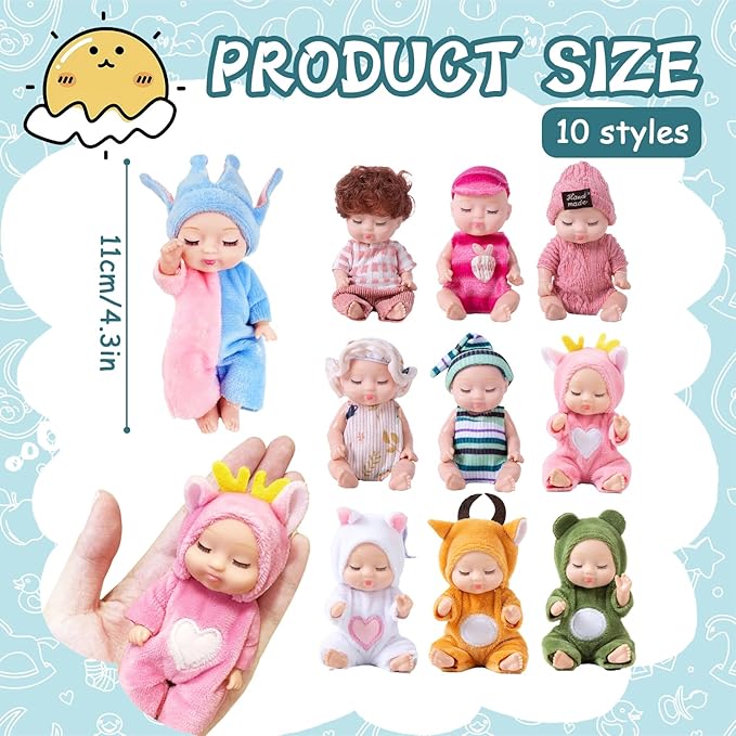 Haawooky 10 Pcs Mini Baby Dolls,Cute Tiny Baby Doll Gifts for Kids,Lifelike Realistic Small Baby Dolls for Girls Boys and Kids Big Easter Birthday Gift