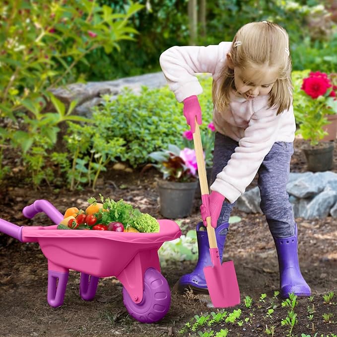 Kids Gardening Tools Outdoor Toys Set Backyard Play with Wheelbarrow Educational STEM Learning Pretend Toys Outdoor Indoor for Toddlers Kids Boys Girls