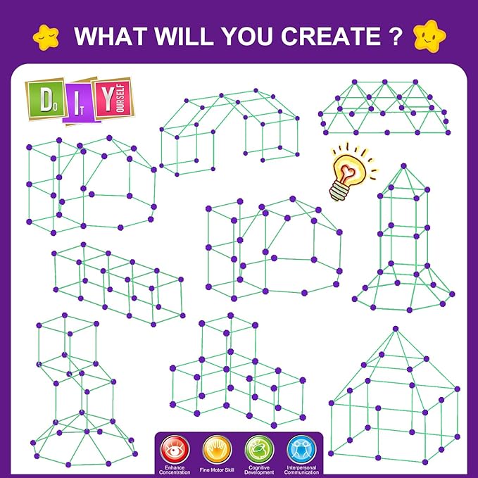 Glow In The Dark Fort Building Kit for Kids,STEM Construction Toys, Educational Gift for 3 4 5 6 7 8 9 10 11 12 Years Old Boys and Girls,Ultimate Creative Set for Indoor & Outdoors Activity,200 Pcs