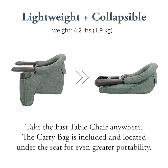 Inglesina Fast Table Chair, Pine Green Melange - Portable Baby High Chair - for Babies & Toddlers up to 37 lbs - Fits Tables 0.8'' to 3.5'' Thick - Compact & Easy to Use - Travel Bag Included