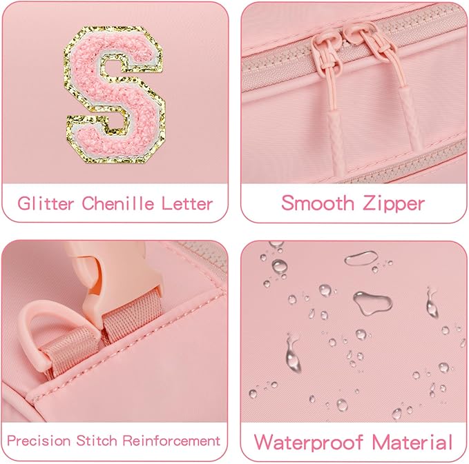 Kids Initial Lunch Bag, Reusable Insulated Lunch Box for Girls Toddlers, Back to School Gift, Leak-proof Cooler Bag for School Daycare Travel Picnic, Pink-S