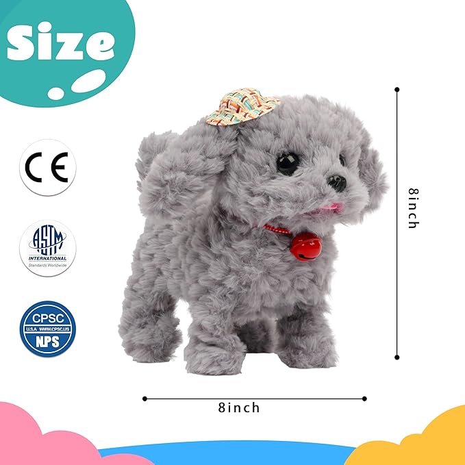 Cuteoy Walking Grey Dog Stuffed Animal Talking Wagging Nodding Educational Plush Puppy Toy Electric Interactive Animated Plushies for Girls Boys Birthday