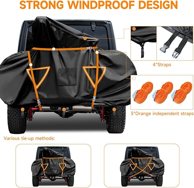 NEVERLAND Bike Cover for Transport on Rack, Bicycle Cover Outdoor Storage Waterproof All Seasons, 600D Oxford Materials, Travel Use for Car, Truck, RV, SUV - Light Night Reflectors for 2 Bikes