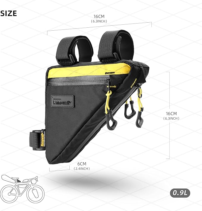 Rhinowalk Bike Frame Triangle Bag, Waterproof Compact Storage Bag with YKK Zippers, Multi-Pocket Design, Doesn’t Rub Legs – 0.9L, Black