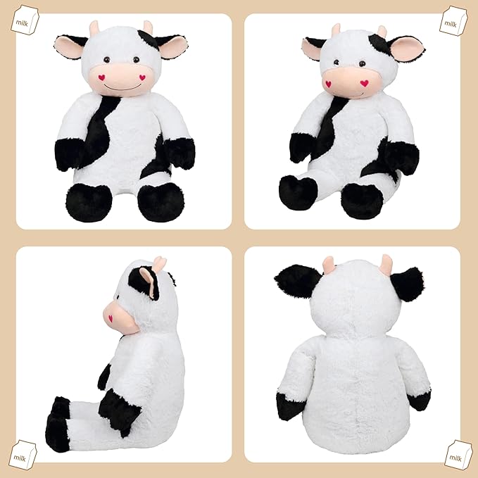 32" Large Cow Stuffed Animal, Giant Soft Plush Fluffy Cow Toy Birthday Holiday Party Gifts for Kids Girls Boys